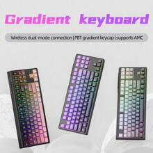 FREEWOLF Clavier de jeu sans fil FREEWOLF M87 avec sensation mécanique et silencieux, rétroéclairage RVB, mode double Bluetooth/2,4 GHz, touches PBT dégradées, conception ergonomique, clavier compact 75% pour /WIN/PC