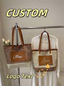 1pc Customized New Simple And Stylish Versatile Women'S Shoulder Tote Bag, One Customized Personalized Name Or Holiday Message. You Can Customize Your Own Name, Letters, Lucky Numbers, Etc. It Is A Perfect Gift For Your Mother'S Birthday, Anniversary Or Mother'S Day. - Multicolor - View 1