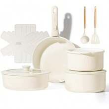 15Pcs Pots And Pans Set, Ceramic Cookware Set Detachable Handle, Induction Nonstick Kitchen Cookware Sets With Removable Handle, Non Stick RV Cookware Set, Oven Safe (Taupe) - 13 PCS - View 1