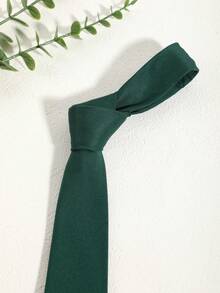 1pc Men Solid Dark Green Striped Textured Casual Necktie, Suitable For Business, Wedding, Daily Use, School Men Necktie - Dark Green - View 5