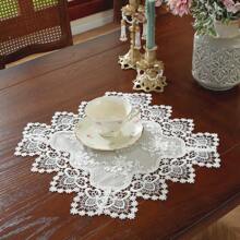 European Style Floral Lace Embroidered Polyester Table Runner - Woven Double Layer Shiny Satin Fabric, Festive Coffee Table Decor For Kitchen Dining, Indoor Outdoor Dinner Party Decoration, Ideal Gift