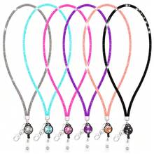 1pc Rhinestone Mesh Lanyard, Suitable For ID Card Badge Holder With Retractable Clip On Halter,School Supplies,Back To School - Multicolor - View 2