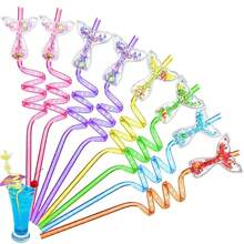 4pcs/6pcs/16pcs Glitter Mermaid Quicksand Straws, Reusable Spiral Straws For Party Favors, Wedding, Birthday, Bar, Beach, Kitchen Utensils, Graduation Gifts, Themed Birthday Party Supplies, (Random Colors)-Halloween, Christmas Decorations And Holiday Celebrations, Beverages And Fruit Teas