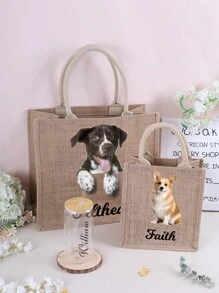 Mother's Day Gift Personalized Customized Pet Photo Burlap Tote Bags, Printed Dog And Cat Photo Tote Bags, Custom Pet Bags, Cat Tote Bags, Mom Tote Bags, Gifts For Pet Owners,All-Purpose,Large Capacity,Versatile,Multifunction,Colorful,Cute,Adorable,Contracted,Funny,Kawaii,Y2K,Minimalist,Commuting,Business Casual,Basics,Custom,Personalized,Unique,Customized,Ideal Gifts For Him,Ideal Gifts For Her,Her,Family,Friends,Girlfriend,For Anniversaries,For Birthdays,For Holiday/ Vacation,For Outdoors/Outings/Travel/Hiking/Stadium/Sports/Climbing,For Business/Commute/Work/Office