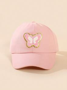 1 pieza Gorra de béisbol de cola de caballo para deportes y uso al aire libre para niñas en verano - Mariposa-Rosa - Ver 2