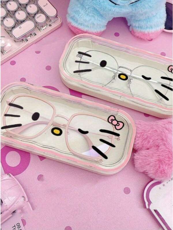 Sanrio 1pc Hello Kitty Cartoon Style Eyeglasses Case, PVC Plastic, Large Capacity, Portable, Graduation Gift, Random Style