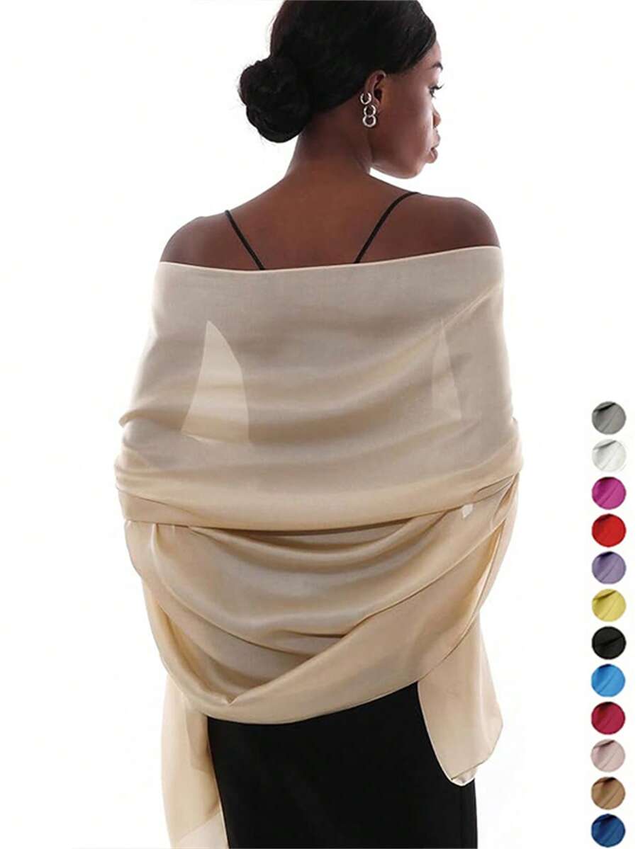 1 pieza Chal/Envolvente de unicolor de cachemira de 70*200cm para mujer, adecuado para vestidos de noche, como un pañuelo de seda de gasa, apropiado para ropa de otoño para novia y boda - Multicolor - Ver 1
