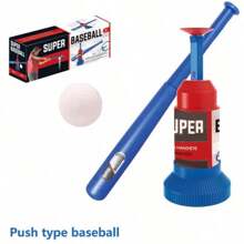 Conjunto de béisbol para niños, 1 bate ajustable y 1 lanzador de pelota con 3 pelotas, juego familiar para interior/exterior, excelente para regalo de Acción de Gracias/Navidad, color azul, material de PP