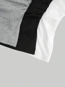 3 Stücke Damen Lässig Slim Fit T-Shirt Set mit Schleifendetail, einfarbig, Polokragen, Rüschen, Kurzarm