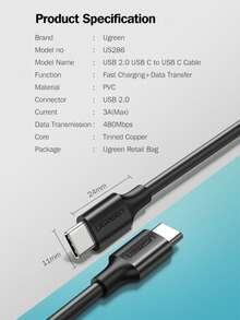 UGREEN PD 60W Type C Cord Fast Charging Data Cable Compatible With MacBook Compatible With IPhone 15 16 Pro Max - Black - View 8