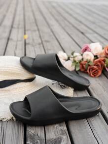 Sandalias planas de suela blanda, negras y de punta abierta, antideslizantes, resistentes al desgaste y cómodas. Fashionables para adolescentes, adecuadas para la playa, interiores y uso diario.