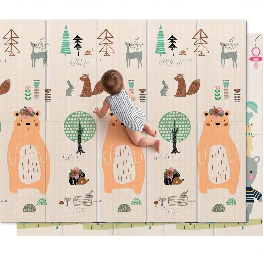 Baby Play Mat 79" X 71", Reversible Foldable Foam Floor Playmat For Kids Toddlers, ExtraLarge Anti- Slip Baby Crawling Mat, Green, With Travel Bag - 黃貓 - 查看 1