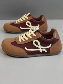 女士厚底运动鞋，春秋季卡其色网眼透气休闲运动鞋，低帮防滑时尚跑步鞋 - 棕色 - 查看 4