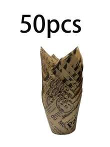 Newspaper Pattern Tulip Cupcake Liners, Mixed Colors, Grease-Resistant Natural Paper Cupcake Cups, Suitable For Weddings, Birthdays, Parties - Multicolor - View 8