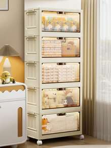 1pc (45cm/17.71in-60cm/23.6in) Wide Collapsible Storage Cabinet, Flip-Top With Magnetic Door And Wheels, Large Capacity Storage Organizer For Clothes, Blankets Etc. - Ideal For Home, Bathroom, Office Or Holiday Gift, Bathroom Storage Cabinet | Rustic Decor Cabinet | Durable Storage Organizer, Closet Storage And Under Bed Storage