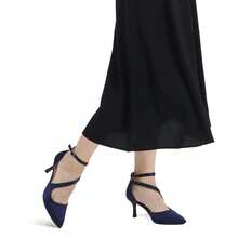 Women Pumps Pointed Toe Stiletto Ankle Strap Closed Toe 3 Inch High Heel Wedding Party Dress Shoes For Dinner Party Sexy - Màu xanh hải quân - Xem 5