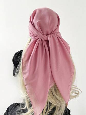 1pc Women Solid Color Linen-Like Square Hijab Scarf, Women Bandana, Headscarf, Beach Towel, Daily Wear, Festival Decoration Scarf Bandana, Hair Band, Head Band, Sun Protection Scarf Hijab For Dress