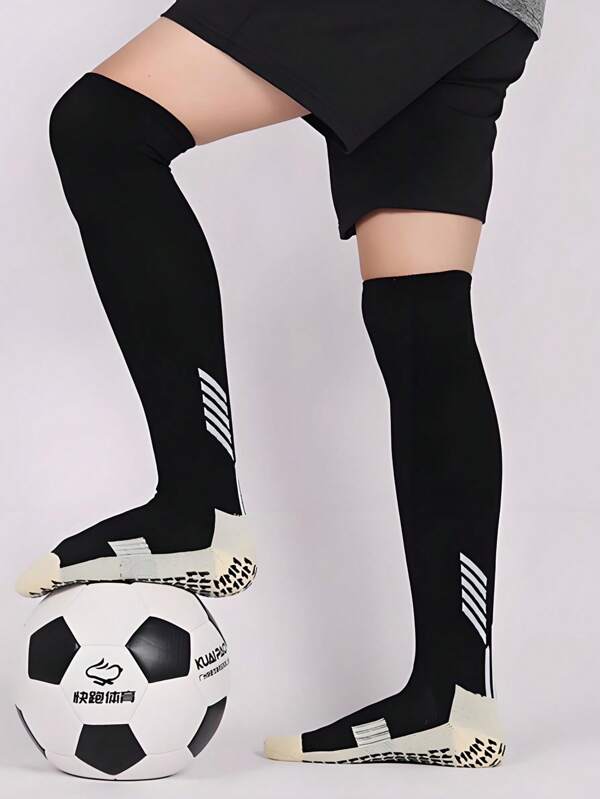 Thick Terry Football Socks With Non-Slip Grip Bottom, Soccer/Running/Sports Crew Socks, Comfortable & Durable