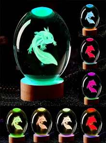 Luce notturna in cristallo 3D di salamandra, diametro 2,36", con base a LED, presa USB, adatta per decorazione camera da letto, oggetti da scrivania, regalo ideale per ragazzi e ragazze!