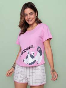 Women's Short Cotton Pajamas Off Pink - Pink - View 4
