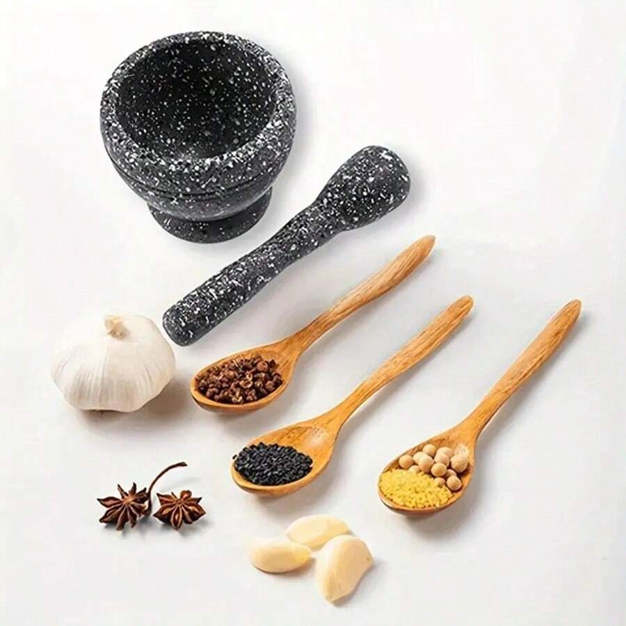 1 件手动香草研磨机/研磨器，可选木纹/花岗岩纹理，手动塑料大蒜研磨机，香料香草研磨套装，大蒜研磨机，研磨碗，厨房工具，便携式手持式家用香料研磨机，用于粉碎大蒜，辣椒和香料，厨房研磨工具，带有纹理设计，非常适合研磨香草，香料，辣椒和大蒜。