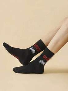 1 Pair Men's Creative Fashion "Game Over" Design Socks, Comfortable & Breathable Mid-Calf Socks, Also Suitable For Women As Interesting Novelty Socks, Gift Socks - Multicolor - View 5