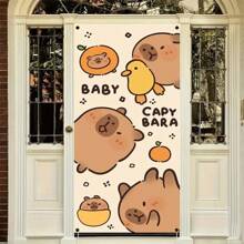 2D Door Banner, 1 Cute Capybara 2D Door Banner Curtain - Party Background, With Cute Brown Capybara Design, Perfect For Home Decoration And Christmas Celebrations, Holiday Decorations | Whimsical Themes | Carefully Crafted Birthday Decorations Tapestry Room Decor Flag Party Decorations