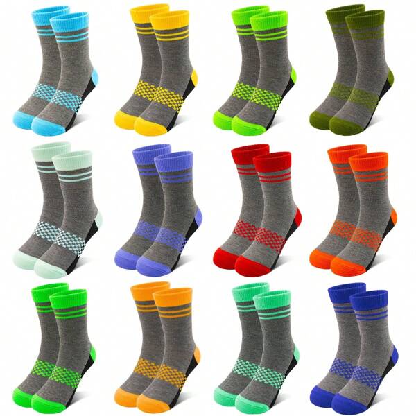 12 Pairs Of Children's Fashion Tube Socks, Boys And Girls Comfortable Soft Elastic Socks, Sweat Absorption Breathable, Suitable For Outdoor Sports Or Home Wear