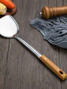 5件/3件不锈钢耐热木纹手柄烹饪用具套装，带锅铲、汤勺和滤网，适用于厨房（批次差异可能导致手柄和滤网孔设计略有不同，不锈钢产品可能会有轻微划痕，但不影响使用）