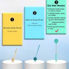 2-In-1 Silicone Body Scrubber: Portable Back Brush With 3 Cleaning Levels – Deep Exfoliating Shower Tool For Gentle & Thorough Clean, Must-Have Bath Accessory - 綠色 - 查看 6
