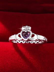 1pc Elegant Sparkling Romantic High-Quality Twelve Zodiac Stone Heart-Shaped Eternal Promise Ring, Suitable For Women, Valentine's Day, Dating, Proposal, Wedding, Anniversary, Everyday Gift
