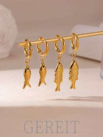 1 stuk modieuze, schattige visvormige oorringen van 18K roestvrij staal, geschikt voor dagelijks gebruik en vakantiekleding voor dames.