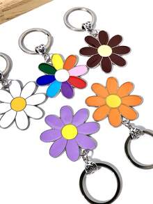 1pc Colorful Enamel Daisy Flower Key Chain, Party Favor Key Ring Car Accessories Bag Charm - Multicolor - View 4
