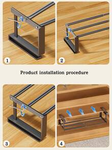 1pc Black Shoe Rack With Expandable Hanging Bars And Tiered Shelves, Vertical Space Saving Shoe Organizer Rack - Multicolor - View 12