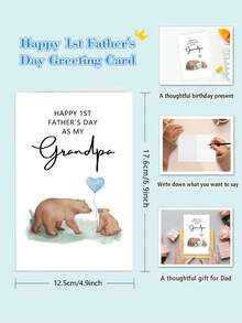 1pc Cute Bear First Father's Day Card For Grandpa, Lovely 1st Granddad Fathers Day Card, Happy 1st Father's Day As My Grandpa