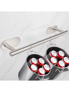 1pc Self-Adhesive Towel Rack, Stainless Steel Bathroom Towel Holder With Toilet Paper Holder, No Drilling Install Bathroom Accessories - Multicolor - View 9