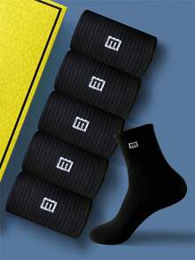 10 双男士透气吸湿排汗舒适商务休闲袜，中筒及踝长，四季皆宜 - 黑色 - 查看 9