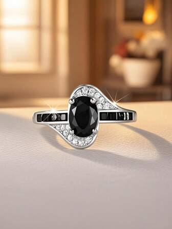 Bague décorative en argent sterling 925 avec zircone cubique noir en forme de larme, élégante et unique. Convient pour les fiançailles, les rendez-vous, les fêtes, les vacances, le port quotidien, les anniversaires et les cadeaux de festival pour les femmes