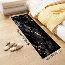 1pc Home Decor, Elegant Black And Gold Marble Texture Print Faux Wool Rug,Machine Washable Non-Slip Bath Mat For Bathroom, Kitchen, Entryway - Polyester Fiber Rug, Bathroom Mat - Black - View 11