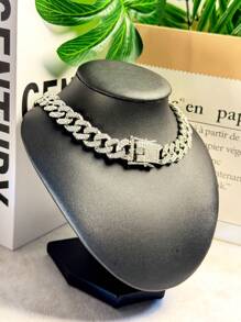 Set de 2 piezas: Collar de cadena cubana de alta gama con rhinestones y pulsera a juego, diseño unisex de hip hop, adecuado para el Día de la Madre, el Día del Padre, San Valentín, citas, bodas y uso diario