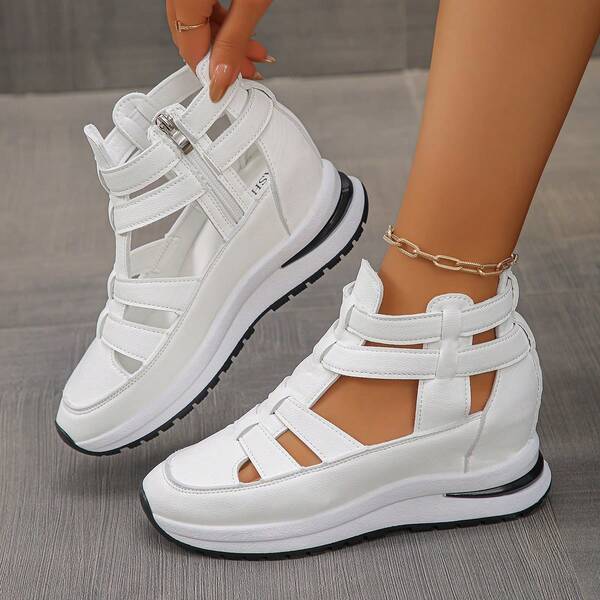 1 Paio di nuovi sandali estivi con piattaforma e zeppa, comodi e con suola morbida, con cerniera laterale, casual e con tacco alto, adatti per le donne