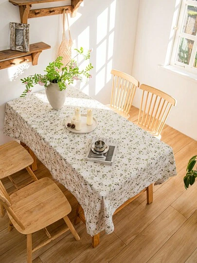 LOSPRING 1pc Gardenia Flower Print Tablecloth, Fresh Pastoral Style Decor, Rectangular Faux Linen Printed Tablecloth Suitable For Holidays, Restaurants, Living Rooms, TV Cabinets, Coffee Tables, Picnics, Gatherings, Camping, Home Decor