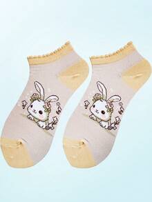 3 Pairs Women's Multi-Color Bunny Design Cute, Sweet, Soft, Comfortable & Versatile Ankle Socks, Suitable For Daily Wear - Multicolor - View 11