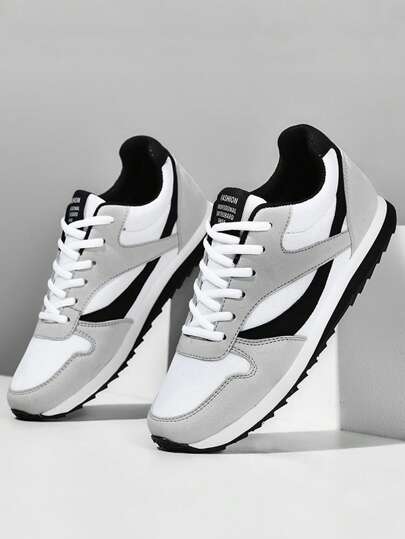 Men's Retro Flat Round Toe Lace-Up Alphabetic Agan Shoes, Breathable Large Size Couple Shoes With Soft Anti-Slip Sole For All Seasons, Comfortable Training Flat Student Shoes With Durable Anti-Slip Sole, Breathable Soft Mesh And Suede