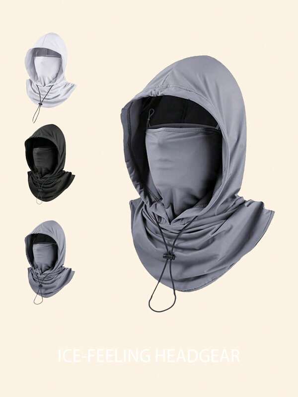 1 buc. Căciulă de protecție solară unisex din mătase de gheață - Acoperire completă rezistentă la UV pentru ciclism - eșarfă respirabilă, fără cusături și reglabilă pentru gât, cu șnur, în aer liber, călărie pe motocicletă, pescuit, pescuit, căciulă cu urechi suspendate, mască de protecție solară pentru femei, glugă de ciclism pentru bărbați