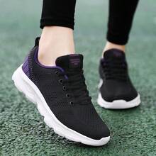 Women's Fashionable Outdoor Casual Shoes, Breathable Lightweight Lace-Up Comfortable Black Sneakers, MD Anti-Slip Soft Bottom Lightweight Running Shoes, Walking Shoes, Labor Day/Valentine's Day/Holiday Gift - Purple - View 4