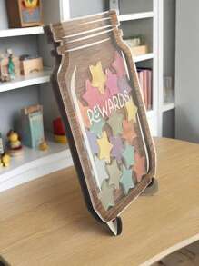 Kids Learning Reward Jar, 2-Layer Wooden + 1-Layer Acrylic Design, Transparent Sealed Bottle With Small Star Decorations, Creative Motivational Tool To Help Kids Develop Self-Discipline And Positive Behaviors, Great Gift For Children