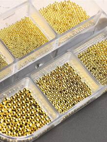 6pcs Mixed Size Gold Stainless Steel Metal Beads, 3D Mini Caviar Ball Silver Pendant, Faux Pearl Nail Art Decorations Nails Nail Supplies - Multicolor - View 3