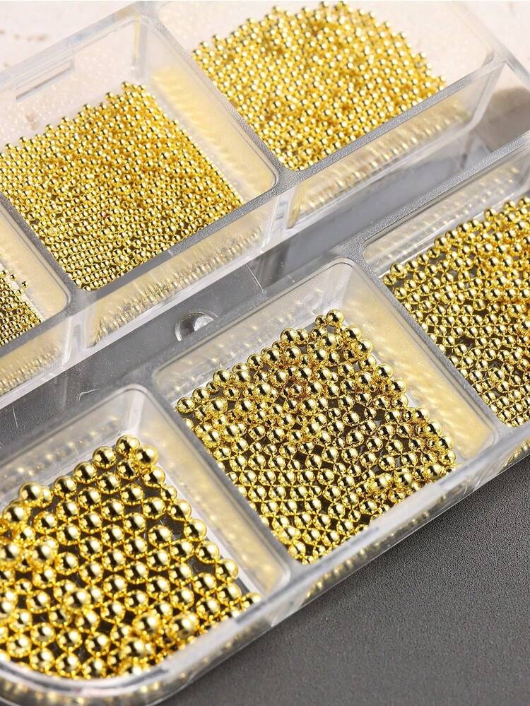 6颗混合尺寸金色不锈钢金属珠，3D迷你鱼子酱球银色吊坠，仿珍珠美甲装饰美甲用品 - 彩色 - 查看 3