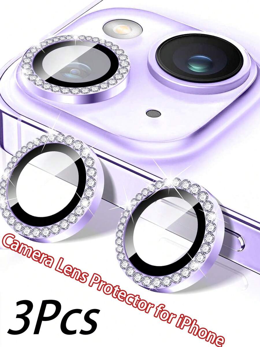 3 件/套钻石相机镜头保护膜（适用于 16/16 Plus/16 Pro/16 Pro Max）、闪亮钢化玻璃相机盖、独立自动对齐金属环、手电筒手机镜头盖贴纸